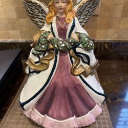 VINTAGE JC Penney Christmas Angel Goddess Cookie Jar 12 x 10 Purple & Gold