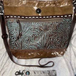 Myra Delphine canvas crossbody bag turquoise detail