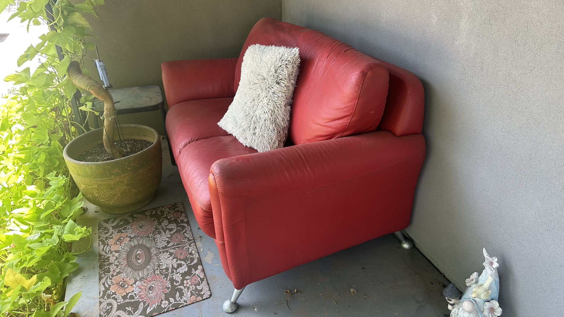 Red Leather (faux I believe) Loveseat