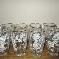 Libbey Glassware With White Roses