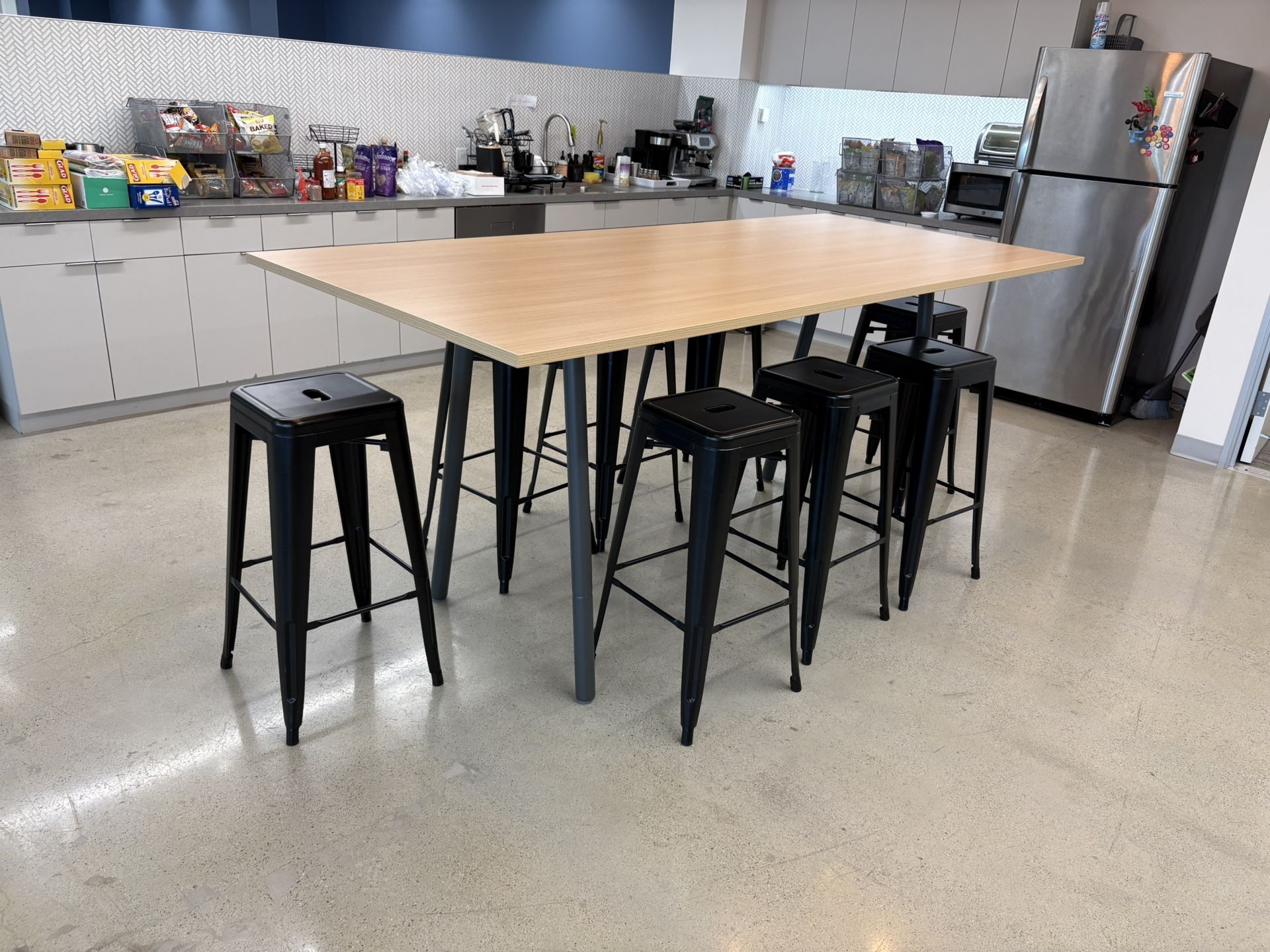West Elm Kitchen Table With 8 Black Stools