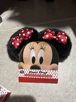 DISNEY MINNIE MOUSE HAIR CLIPS BLACK PLUSH W/RED SATIN BOWS Price For Each