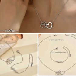 Cute Heart Shape Pet Necklace Stainless And Bracelet - New Set Of 2 Pieces / Christmas 