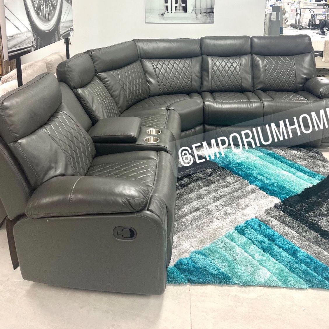 Grey Leather Sofa Sectional Recliner 🔥buy Now Pay Later 