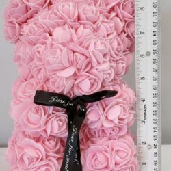 Valentines Day 7.87x 5.9"" Pink Foam Rose Flower Bear Black  Bow "Just for You” 