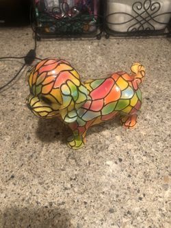 Stained glass look dog lamp