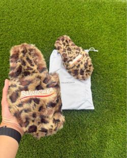 Balenciaga Leopard Faux Fur Slides