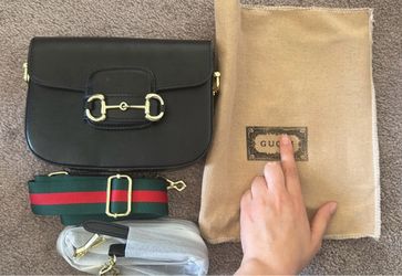 Black Crossbody Bag with Green & Red Webbing Strap