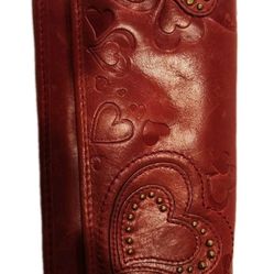 Fossil Maddox Red Double Envelope Clutch Wallet Hearts 