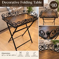 Decorative Wood & Wrought Iron Folding Table