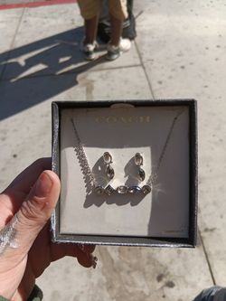 COACH GEMSTONE SILVER-TONE EARINGS AND NECKLACE SET