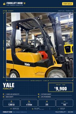 YALE forklift 7000 lb,3 stage, side shift