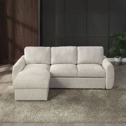 Sectional Convertible bed Beige Boucle fabric, Reversible Set up, Storage chaise. New Especial price 