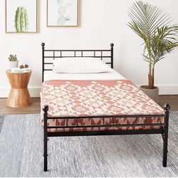(NEW OPEN BOX)Mellow-Allston platform Bed with Built-in Slats & Headboard Patented Bifold Easy Assembly, TwinXL, Black 