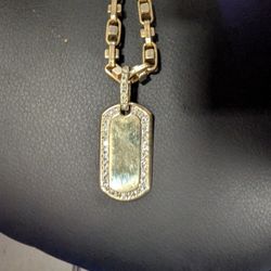 Gold Chain With Dog Tag Diamond Pendant