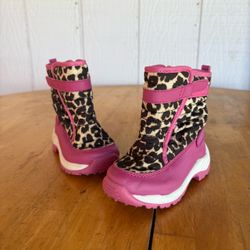 Kids Baby Size 6C Pink Leopard Print Snow Boots
