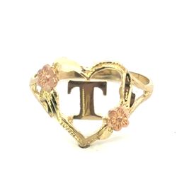 Woman’s Ladies 10k Tri Toned Rose White Yellow Gold Initial T In a Heart Ring Size 7.5 GP3130291