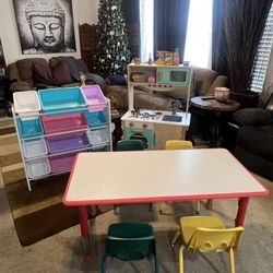 Kids Playroom Set Kitchen Table And Organizer