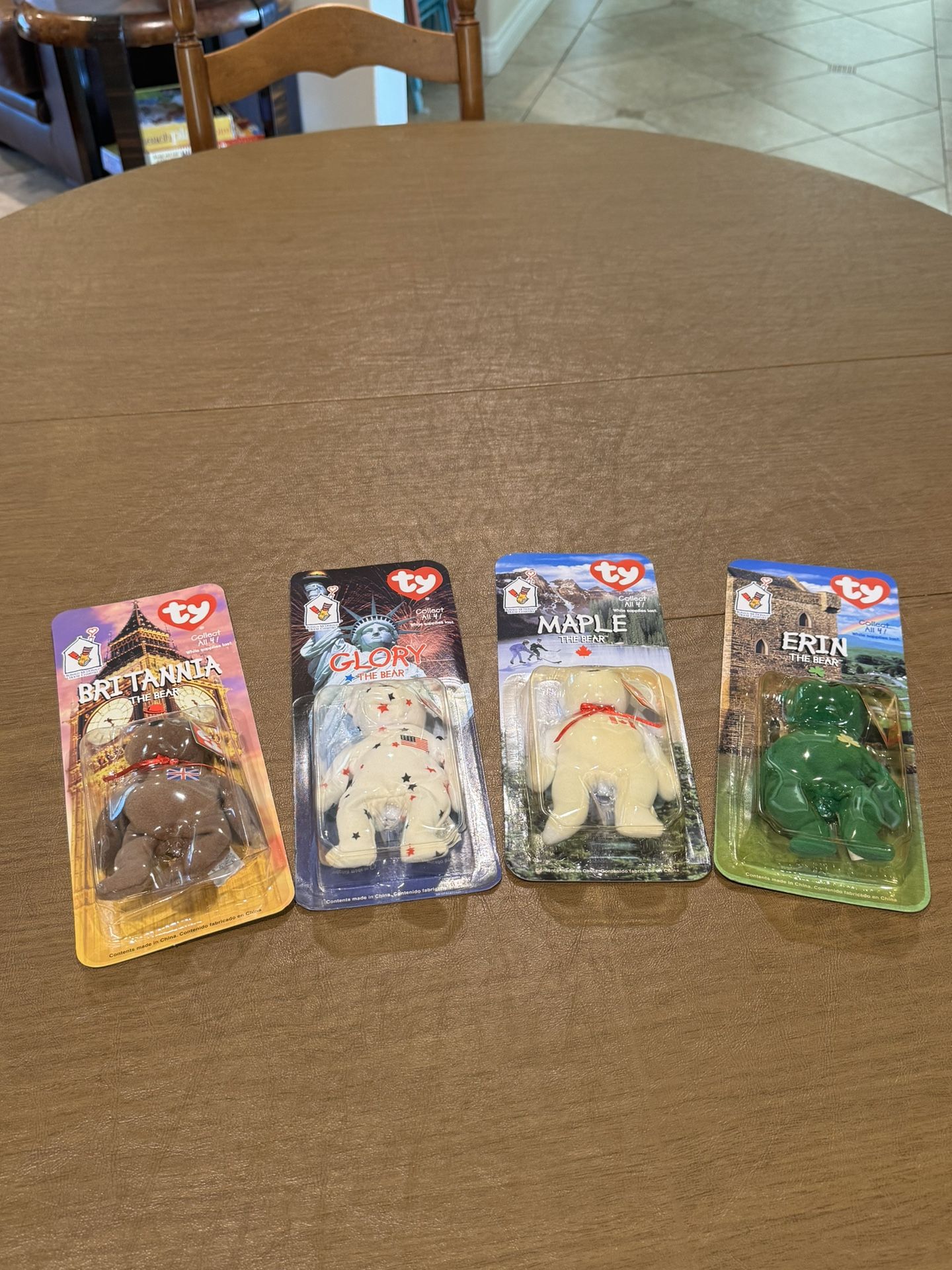 Ty Investor McDonald's Ty Beanie babies Erin, Brittania, Maple, and Glory.