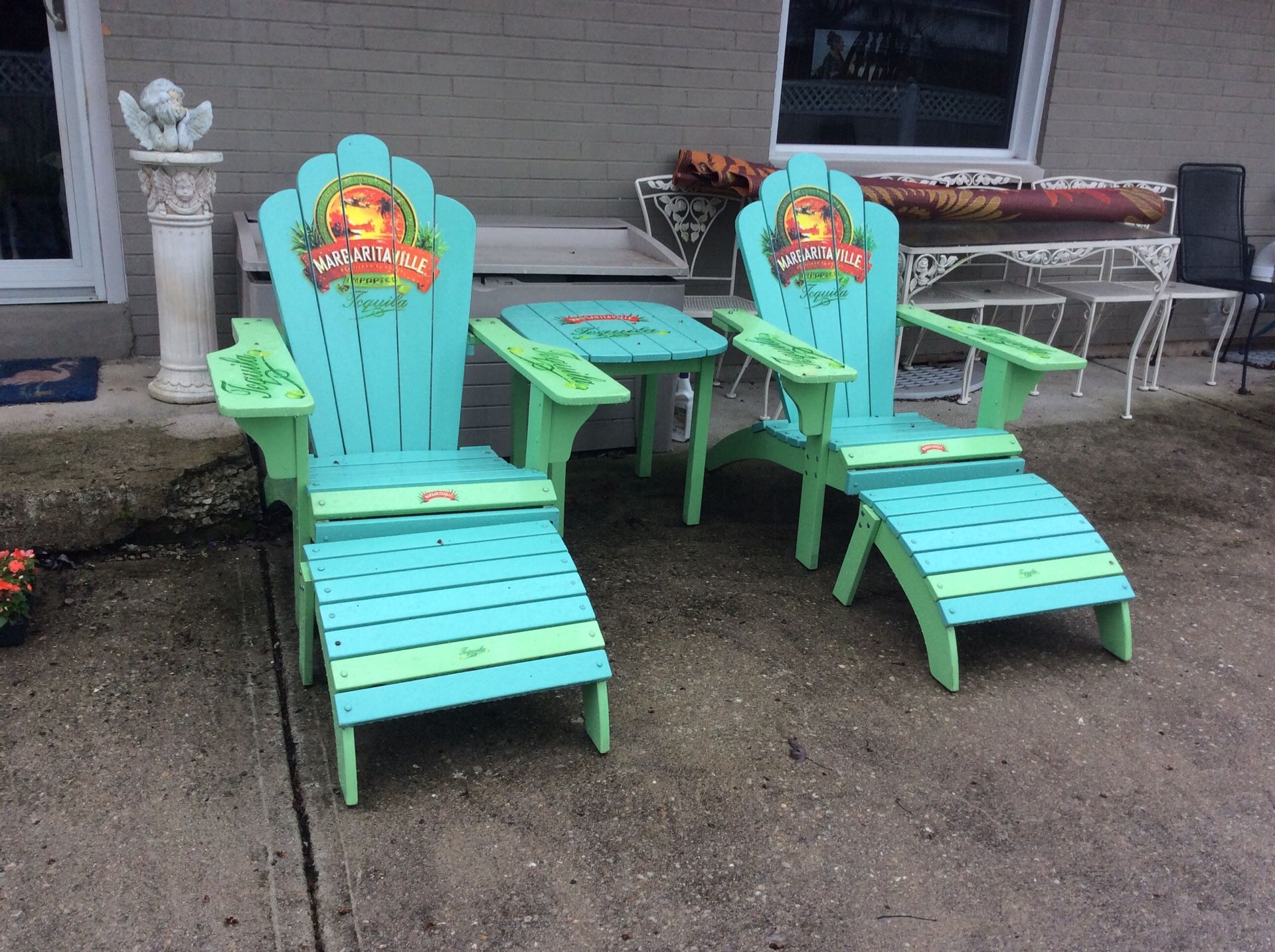 Margaritaville Adirondack Chair Set with Table and Ottomans Outdoor Furniture