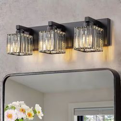 EDISLIVE Orillia 19.7 in. 3-Light Black Bathroom Vanity Light with Crystal Shades