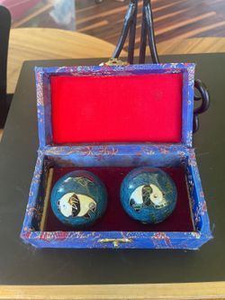 Blue Cloisonné Chinese Baoding Balls With Panda