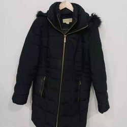 Michael Kors MK Women's Black Down Hooded Puffer Quilted Coat Jacket Size L