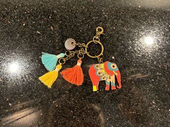 Sakroots Elephant Keychain with Colorful Tassels 2x2”