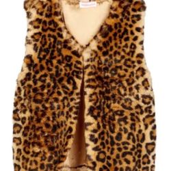 new $79 Design History Faux Fur Cheeta Brown Vest - Large 14 