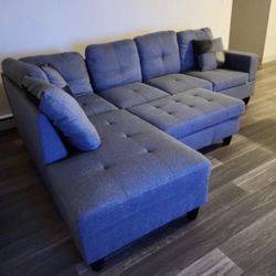 Gray Linen Sectional Couch And Ottoman 