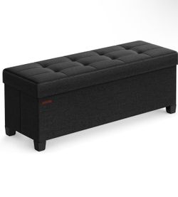Storage Ottoman Bench, Foldable Foot Rest with Legs End of Bed Bench, Storage Chest, 43.3 x 15 x 15.8 Inches, Load up to 660 lb, Ink Black, MELISA Col
