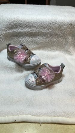 Skechers Twinkle Toes S-Lights Twinkle spark Glitter Gems Toddler Size 7 