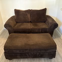 Comfy brown couch and ottoman