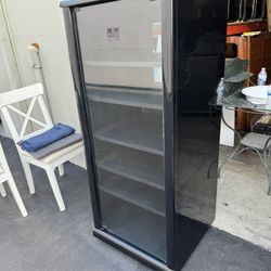 Pioneer Glossy Black Audio Rack Utility Cabinet with Glass Door and Wheels Good Condition 