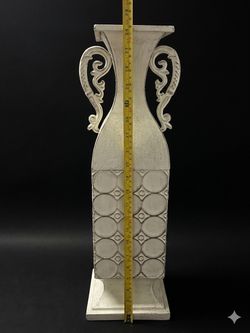 Distressed White Ornate Handles Decorative Vase Urn 28.5in Tall