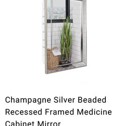 Champagne Silver Beaded Recessed Framed Medicine Cabinet Mirror