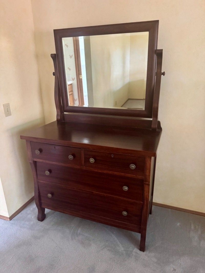 Vintage Wood Dresser With Adjustable Mirror