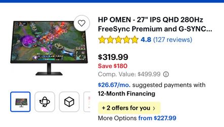 HP OMEN - 27" IPS LED FHD 240Hz FreeSync and G-SYNC Compatible Gaming Monitor with HDR (DisplayPort, HDMI, USB) - Black