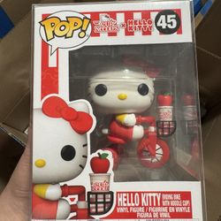 Brand New VAULTED Hello Kitty (Riding Bike with Noodle Cup) Funko Pop #45 Sanrio Bicycle In Protector For $35