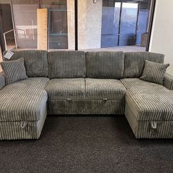 Grey Double Chaise Sectional Sofa Bed With Storage Chaise 