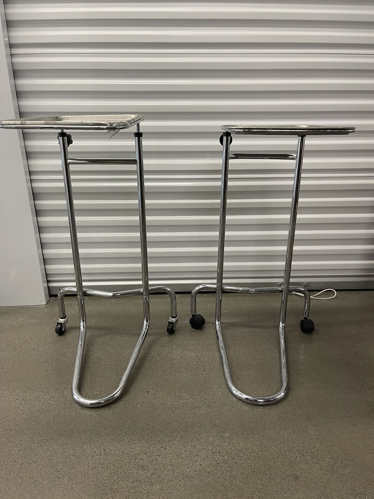 Antique Pair Of Medical Trays With Rolling Stands