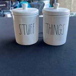 Rae Dunn “Stuff” & “Things” Canister Set – White Ceramic
