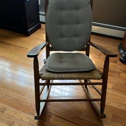 Woden Rocking Chair, With Wicker Seat