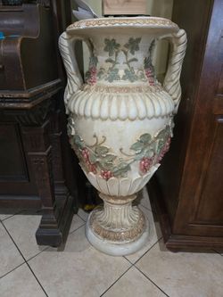 Large Decorative Grape Vine Floor Urn Vase 37" Tall Tuscan Mediterranean Style