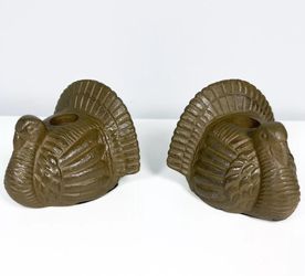 Pair Of Hallmark Thanksgiving Turkey Candle Holders NEW