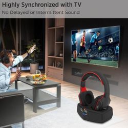 WallarGe Wireless Headphones for TV Watching with RF Transmitter Charging Dock