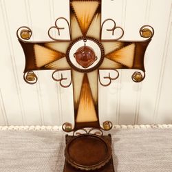 Stained glass decorative cross candle holder