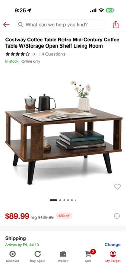 Costway Coffee Table Retro Mid-Century Coffee Table