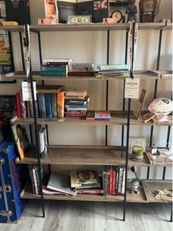 5 shelf wood and metal book shelf