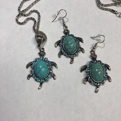 Silver and turquoise turtle jewelry set